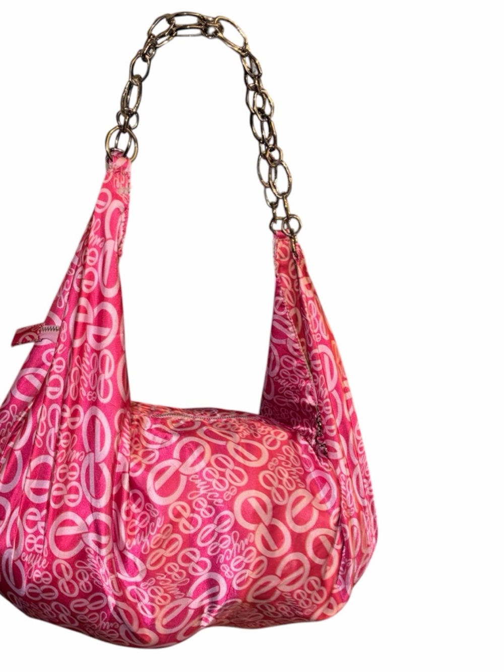Pink Patterned Shoulder Bag with Chain Strap